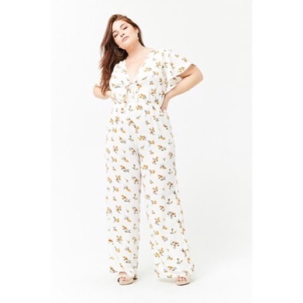 Floral Plunging Vintage 70s Inspired Jumpsuit